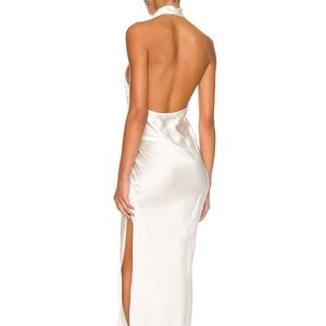 Amanda Uprichard Backless Satin Halter Maxi Dress in Ivory